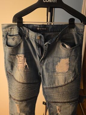 Rocawear Distressed Light Blue Moto Jeans